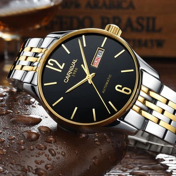 CARNIVAL men's watches automatic mechanical watch simple double calendar display waterproof business male watch