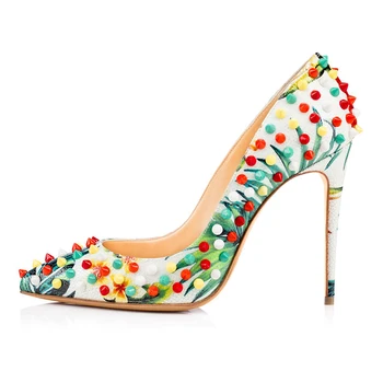 ENMAYER Multi Colors Shoes Woman Summer Shallow Pumps Plus Size 35-46 Rivets Charms Poined Toe Supper High Heels Pumps