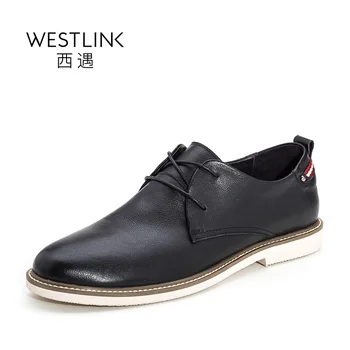 Westlink Top Layer Cow Leather Contrast Color Round Toe Lace-up Flat Casual Men Shoes Black Blue 2017 Summer New
