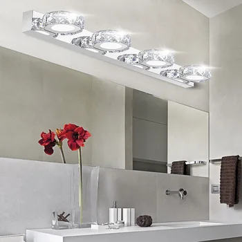 Modern K9 Crystal LED Bathroom Make-up Mirror Light Cool White Wall Sconces Lamp 90-260v Stainless Steel Cabinet Vanity Lighting