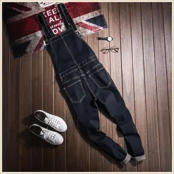 Plus Size One Piece Black Denim Jumpsuit Men Autumn Winter Mens Black Overalls Jeans Suspender Pants Size S-XXL XXXL