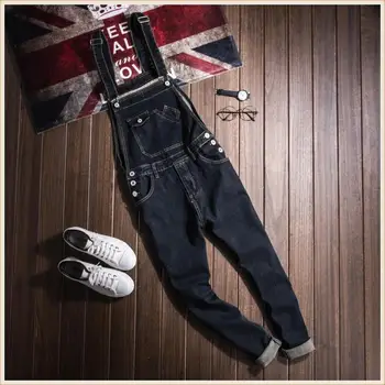 Plus Size One Piece Black Denim Jumpsuit Men Autumn Winter Mens Black Overalls Jeans Suspender Pants Size S-XXL XXXL