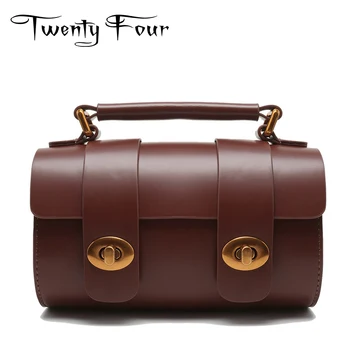 Twenty-four Genuine Leather Female Pillow Bags Vintage Style Handmade Bags With Solid Color Hard Handle Handbags Messenger Bags