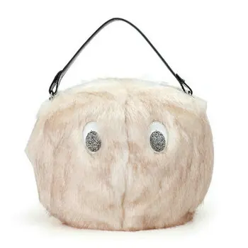 Trong Fashion Winter Rabbit Fur Bag Animal Cartoon Bear Shoulder Bag Round Tote Women's Lady's Fun Big Eyes Handbag