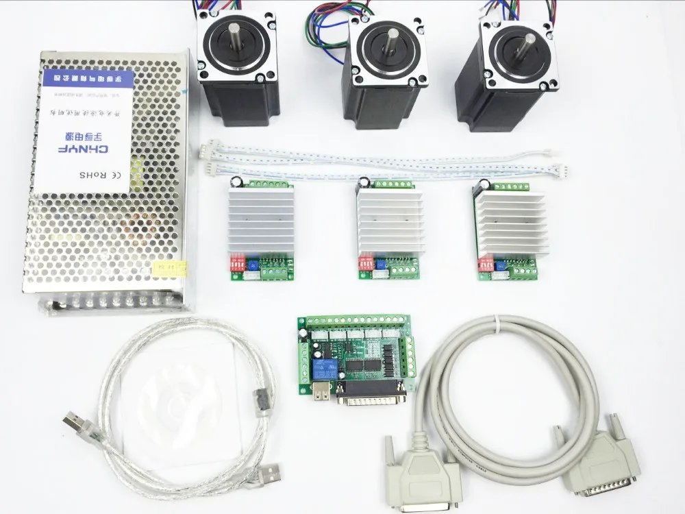 CNC Router Kit 3 Axis, 3pcs TB6600 4.5A stepper motor driver +3pcs Nema23 312 Oz-in motor+ 5 axis interface board+ power supply