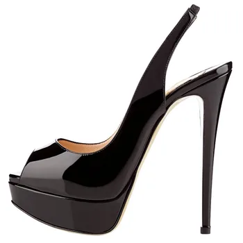 Women's 15cm High Heel Open Toe Slingback Sandals Peep Toe Cut Out Style Elegant Party Wedding Dress Platform Shoes Black US5-10