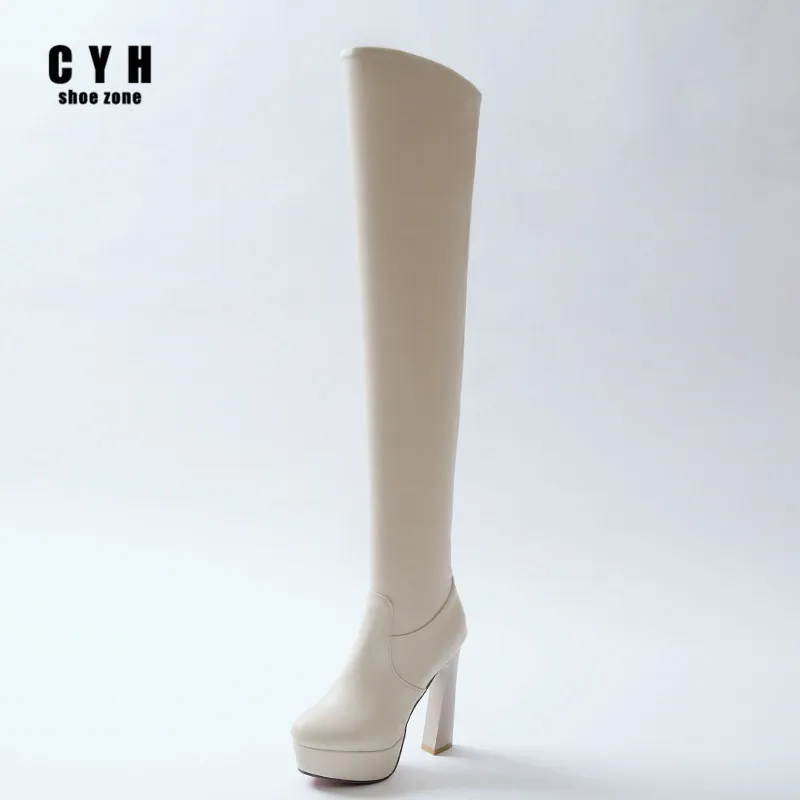 New Big Size 44 Australia Women Fur Boots Snow Wedges Over Knee High Heel Boot Sexy White Black Apriot Round Toe Ladies Shoes