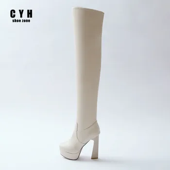 New Big Size 44 Australia Women Fur Boots Snow Wedges Over Knee High Heel Boot Sexy White Black Apriot Round Toe Ladies Shoes