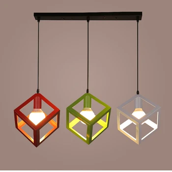 3PCS Pendant Lights Modern LED Pendant Lamp Metal Cube Cage Lampshade Lighting Hanging Light Fixture drop Light with led lamp