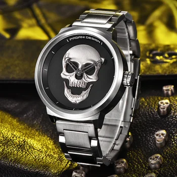 PAGANI DESIGN Punk 3D Skull Personality Retro Fashion Sport Quartz Watch Military Dive Male Clock Men Wristwatch Reloj Hombre