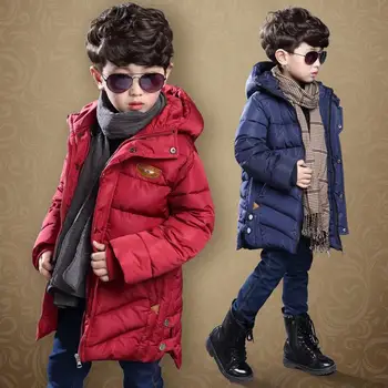 2017 New Boys Cotton-Padded Parkas,Thick Children Jacket For Boys, Long Coat Kids,Winter Clothes Boys,Red/Blue,Height 115-165cm