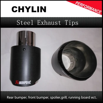 60mm / 90mm Car Styling Carbon Fiber + 304 Stainless Steel Akrapovic Exhaust Tip Muffler For Universal Car Tail Tip Exhaust Pipe