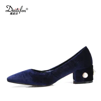 2017 Spring Med Heels Women Pumps Velvet Lace-up Nobel Pointed Toe Party Cross-Tied Riband Ladies Shoes