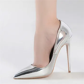 LOVEXSS Extreme High Pumps Pointed Toe Shallow Gold Sexy Heel Heels Large Size 33 - 43 Thin Heels Summer Silver Women Pumps