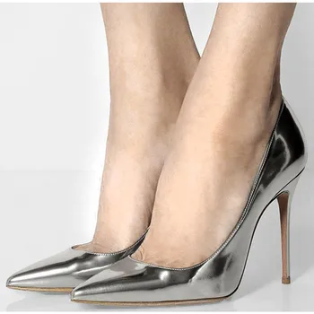 LOVEXSS Extreme High Pumps Pointed Toe Shallow Gold Sexy Heel Heels Large Size 33 - 43 Thin Heels Summer Silver Women Pumps