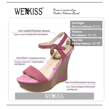 WETKISS Cow Suede Strange Style Wedges Sandals Summer Fashion Shoes Woman Open toe Ankle Strap Platform Women Sandals eur 33-39