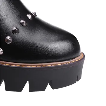 ANMAIRON Black Shoes Woman High Heels Rivtes Charms Large Size 34-43 Ankle Boots for Women Platform Winter Boots Round Toe Shoes