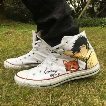 Spike Spiegel Cowboy Bebop Design Converse All Star Anime Shoes Custom White Canvas Sneakers Men Women Hand Painted Shoes