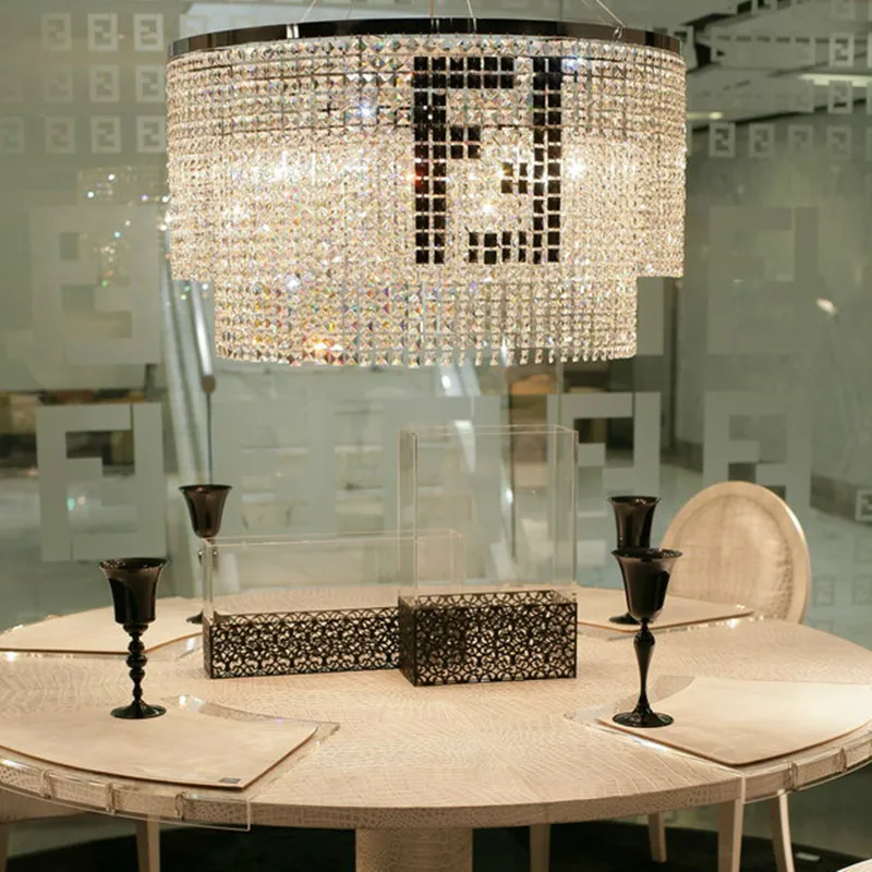 F&F Modern round crystal Pendant lights for dining room Restaurant lustres de cristal Cafe Bar light Led E27 pendant lamps
