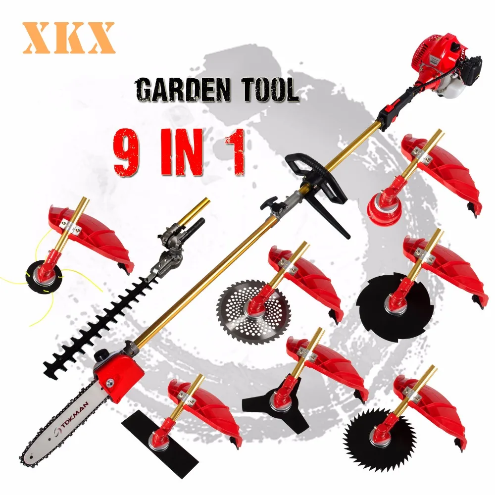 52cc 9 in 1 Petrol Hedge Trimmer Chainsaw Strimmer Brush Cutter Extender Garden Tool factory selling directly