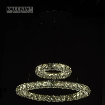 VALLKIN Round LED Crystal Pendant Light Hanging Lamp Fixtures For Bar Cafe AC110-240V K9 Crystal Lamp CE UL D30CM+D50CM