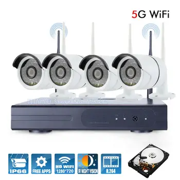 HD Video Surveillance 720P IR CUT Outdoor Waterproof Security Camera System 4Channel CCTV 720P NVR system DVR kit WIFI