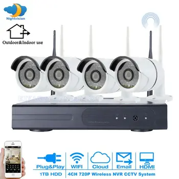HD Video Surveillance 720P IR CUT Outdoor Waterproof Security Camera System 4Channel CCTV 720P NVR system DVR kit WIFI