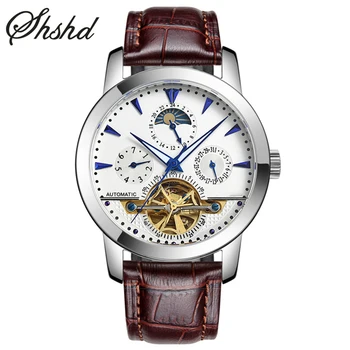 Tourbillon Mens Watches Skeleton Style Wristwatch Automatic Mechanical Clock Luxury Brand Leather Strap Clock Men Reloj Hombre