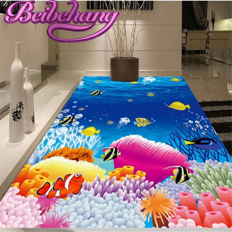 Beibehang cean World Coral 3D Floor Tile Bedroom Bathroom Bathroom Living Room 3d Waterproof Self adhesive Wallpaper Coated Pape