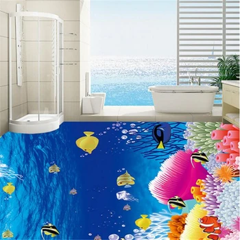 Beibehang cean World Coral 3D Floor Tile Bedroom Bathroom Bathroom Living Room 3d Waterproof Self adhesive Wallpaper Coated Pape