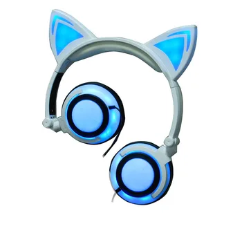 New Upgraded Cat Ear Headphones LED Ear Headphone Wired Cat Earphone Flashing Glowing Headset Gaming Headset For PC Sumsung