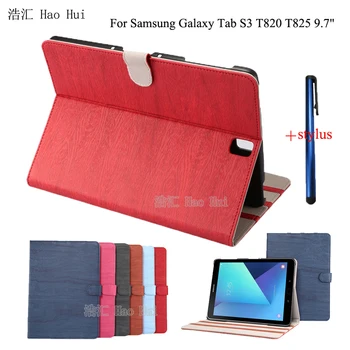Ultra Slim Wood Pattern Stand PU Leather Protector Shell Business Book Cover Case For Samsung Galaxy Tab S3 9.7 T820 T825+Stylus