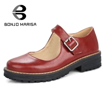 BONJOMARISA 2017 New Fashion Mary Janes Buckle Strap Woman Shoes Casual Pumps Big Size 34-43 Girls Ladies Shopping Shoes