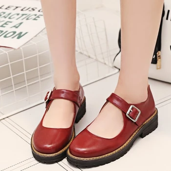 BONJOMARISA 2017 New Fashion Mary Janes Buckle Strap Woman Shoes Casual Pumps Big Size 34-43 Girls Ladies Shopping Shoes