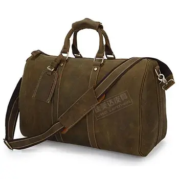 Fashion vintage quality crazy horse leather horizontal Large Luggage travel bag luggage bag 7077r