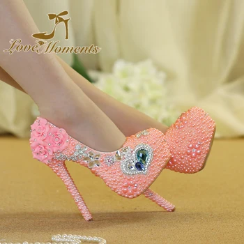 Love Moments handmade high heels pink wedding shoes bridal shoes party shoes for women designer shoes woman luxury 2017