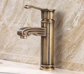 Antique Bamboo Style Brass Deck mounted washbasin mixer under counter washbasin tap High style Cold/hot water faucet 189-6622f