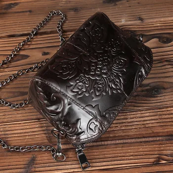 Guarantee Original New Leather Handbags Handmade Embossed Cow Leather Bag Retro Metal Chain Satchel Mini Leisure Bag