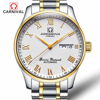 CARNIVAL men watches full automatic mechanical watch business stainless steel waterproof leisure Double calendar display watch