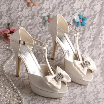 Wedopus Brand Wedding Shoes Sandals White Heels with Platform Shoes Women Bow