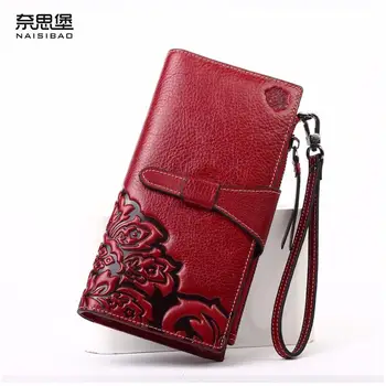 2016 New women genuine leather bag women long hasp wallets brands quality fashion women purse retro embossing women wallets