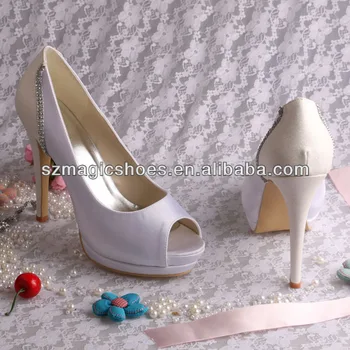 New Model Platform Heels High Women's Color Blocking Crystal Shoes White Peep Toe