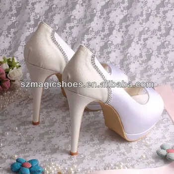 New Model Platform Heels High Women's Color Blocking Crystal Shoes White Peep Toe