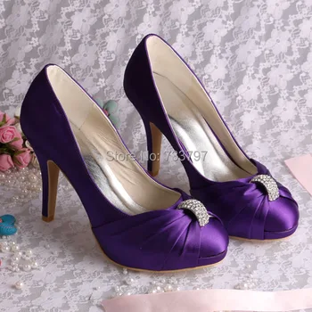 Wedopus MW643 Designer Shoes Wedding Women Blue Satin Pumps Small Platform Size 8