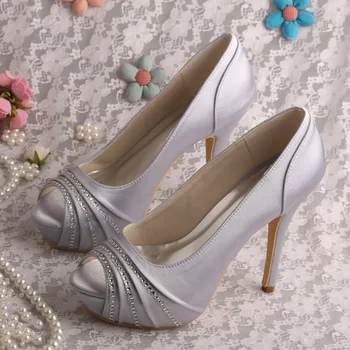 Wedopus Luxury Crystal Platform Wedding Shoes Peep Toe High Heel Pump Shoes Pink Satin Dropship
