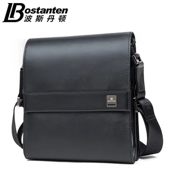 Bostanten New Style Black Genuine Cowhide Real Leather Business Formal One Shoulder Messenger Crossbody Bags for Mens 2016