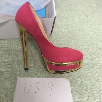 In Stock Pink Women Pumps Size 9 Shoes 3cm Platform 16cm High Heels Round Toe Real Image 25.5cm Foot Length Pump Shoe 2017