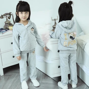Letter Embroidery Girls cotton Autumn clothing set pink red gray coat & pants children set girls clothes 3 4 5 6 7 8 9 10 years