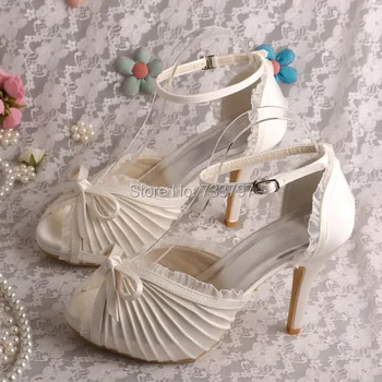 Wedopus MW755 Custom Handmade Classy Wedding Shoes Bridal Ivory Satin High Heeled