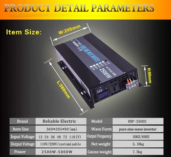 LED Volt Display AC Inverter Solar Inverter 2500Watt / 2500W 12/24/48VDC, 5000W Peak Pure Sine Wave Power Inverter